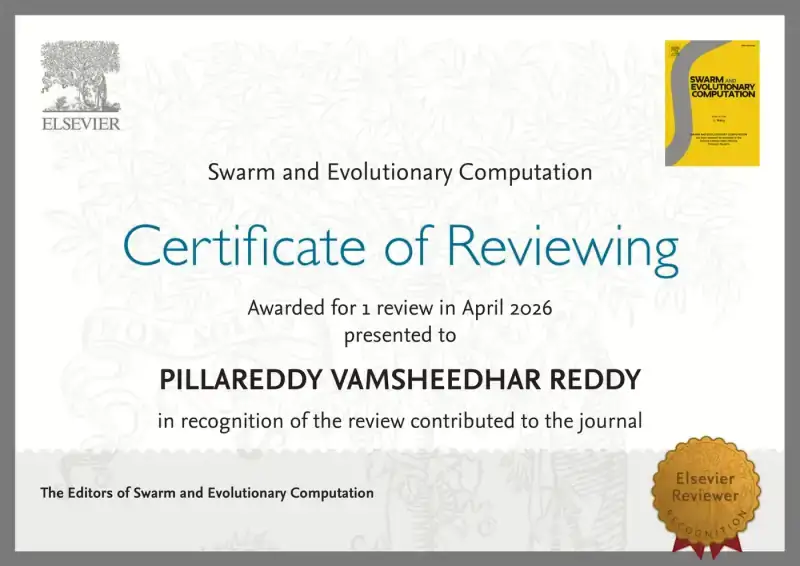 Peer-review recognition certificate — Swarm and Evolutionary Computation