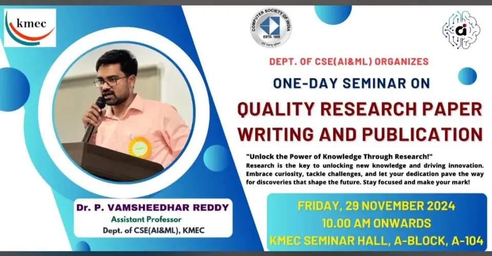 One-day seminar at KMEC (29 Nov 2024), Seminar Hall A-104 — resource person.