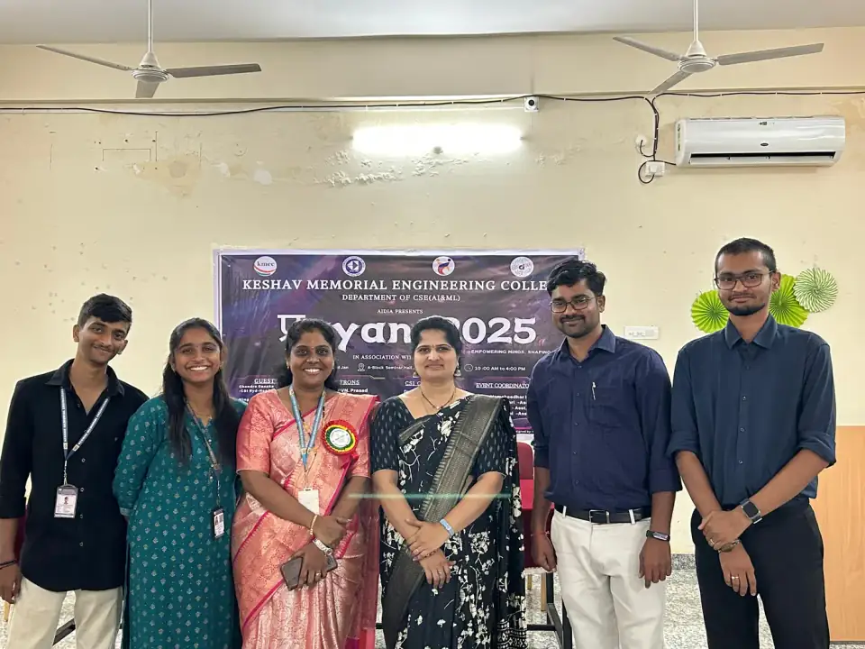 Pragyan-2025 team photo before the event banner.