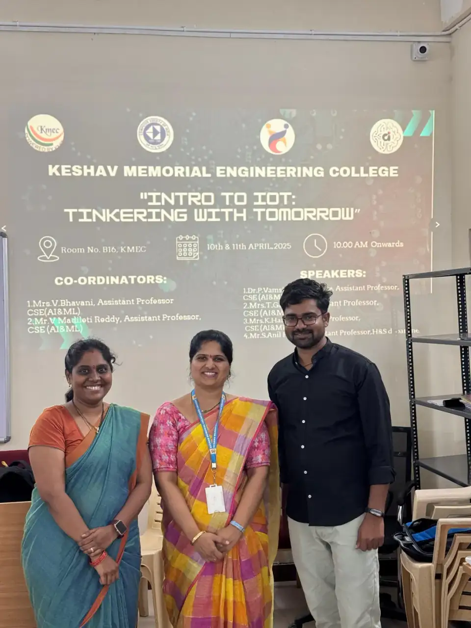 With colleagues before the Intro to IoT session slide deck at KMEC.
